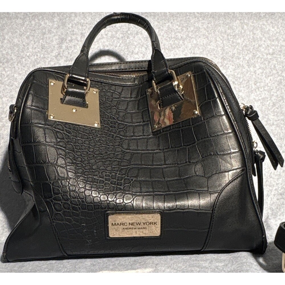 Marc New York Black Crocodile Embossed Satchel, Top Handle, Detachable Strap